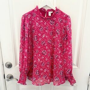 Joie Long Sleeve Ruffle Neck Blouse Large